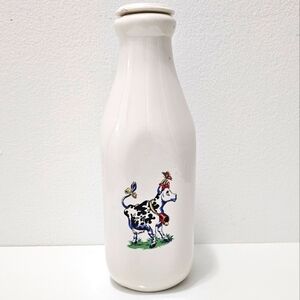 Vintage Ceramic Painted Milk Bottle Carafe